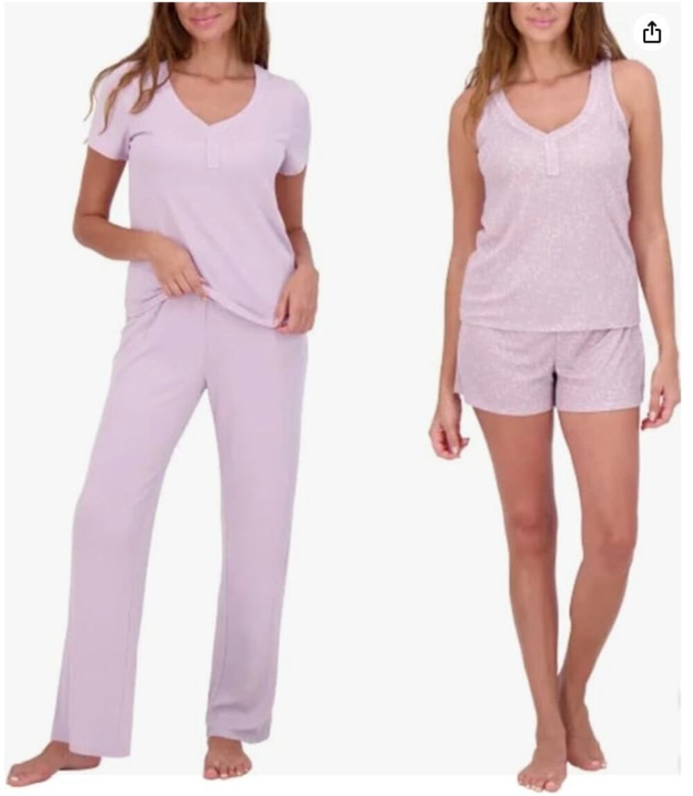 Live2Lounge Women’s 4 Piece Pointelle Lounge Wear Pajama Set Henley Tee Tank